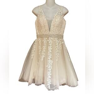 Ivory Lace A-Line Prom Dress with Beaded Waist